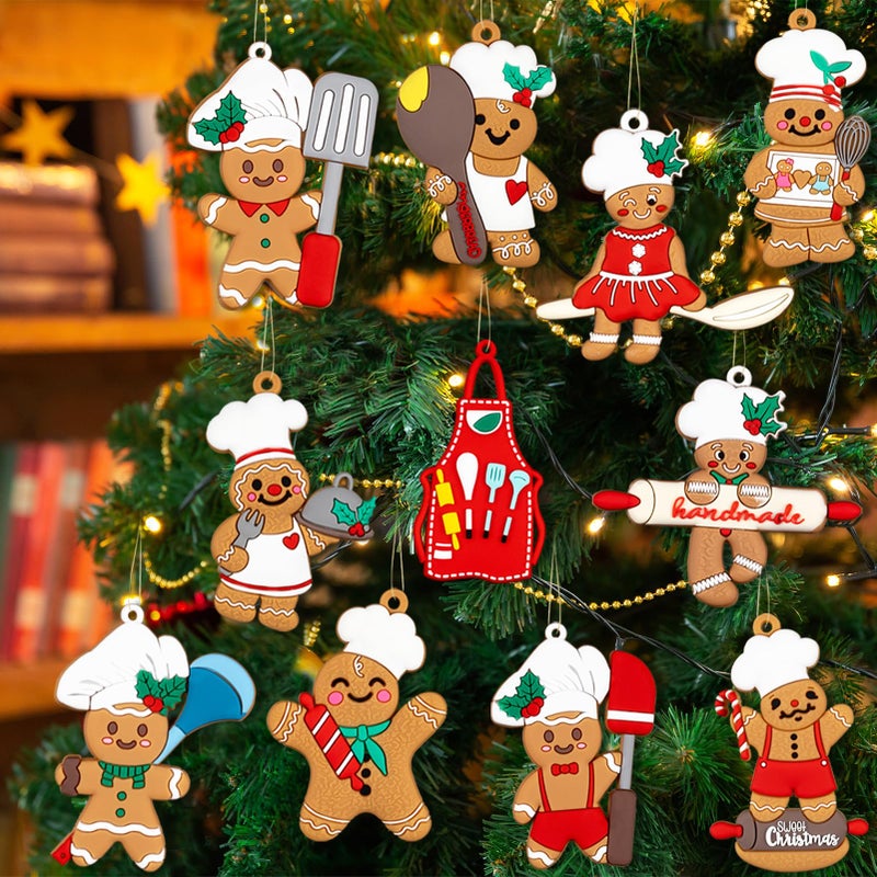 kockuu 12pcs Gingerbread Christmas Decoration for Tree - Cooking Gingerbread Man Ornaments Christmas Hanging Decor for Xmas Tree Home Kitchen Decor Party Supplies - Image 1